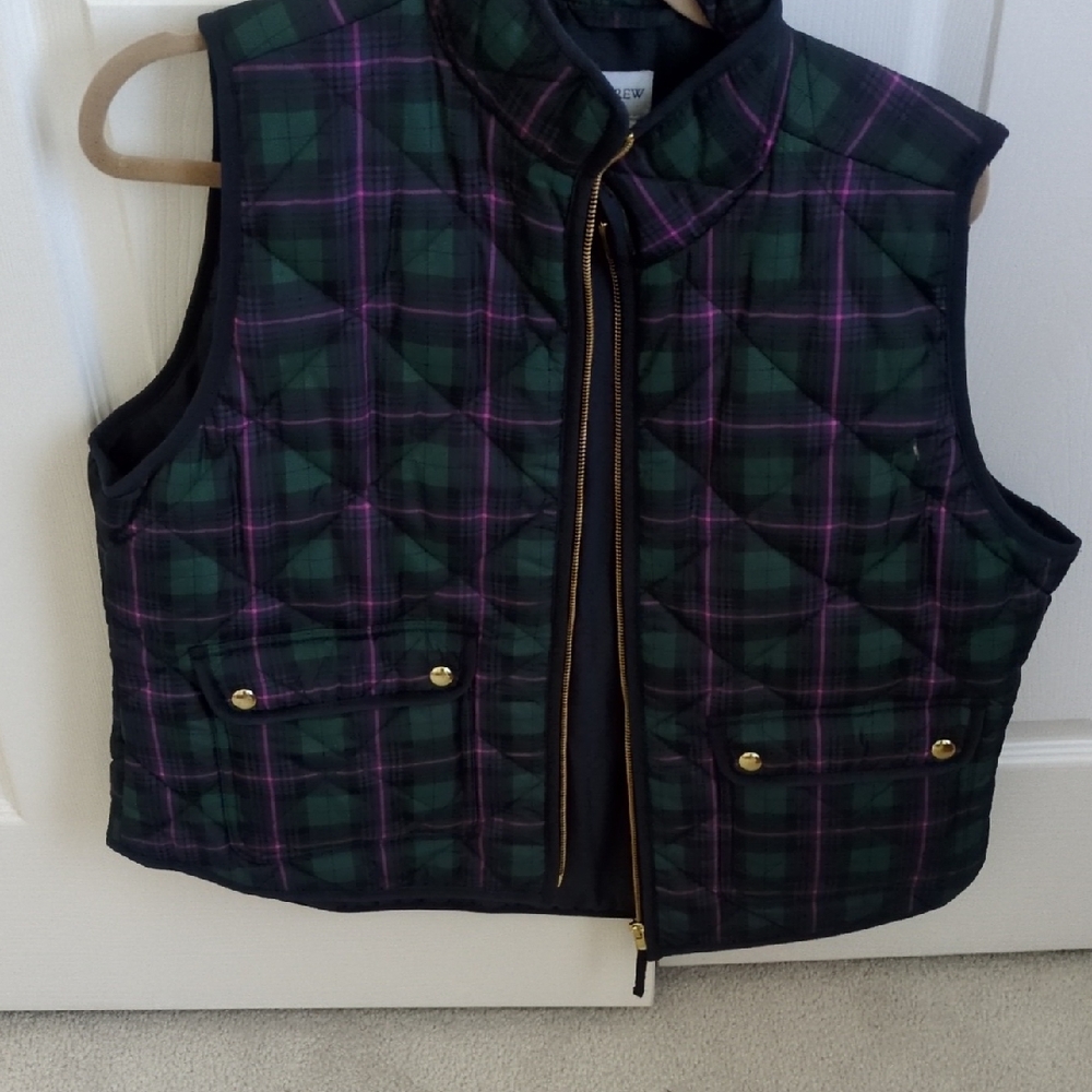 J. Crew Quilted Vest in Green and Navy Plaid